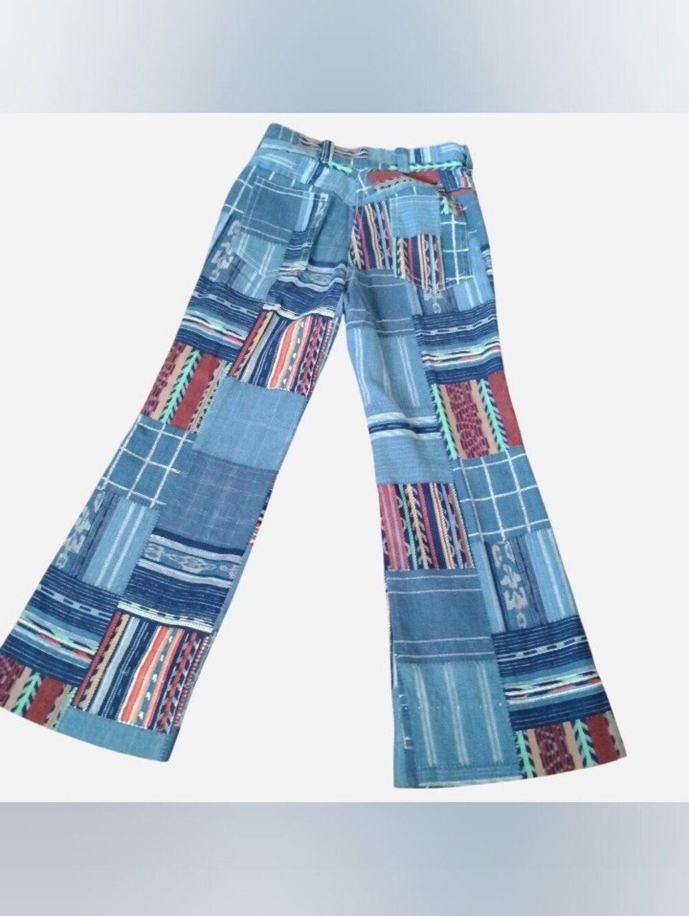 Vintage Kids Patchwork Bell Bottom Flare Pants Boho Hippie Size 4 / 5 Slim
